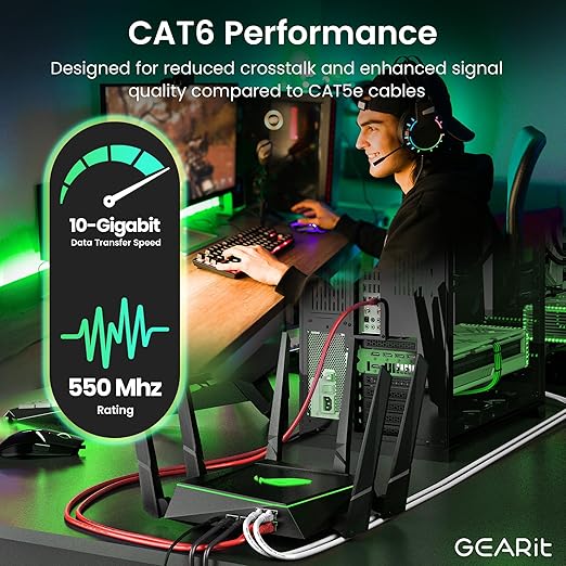 GEARit Cat 6 Ethernet Patch Cables 3 ft Red (Cat 6 Ethernet Cables 3 ft 24-Pack), CAT6 High Speed 24AWG 10Gbps RJ45 Snagless Gold-Plated, Ethernet Cable for Router, Switch, PC, PS5 Gaming, Server