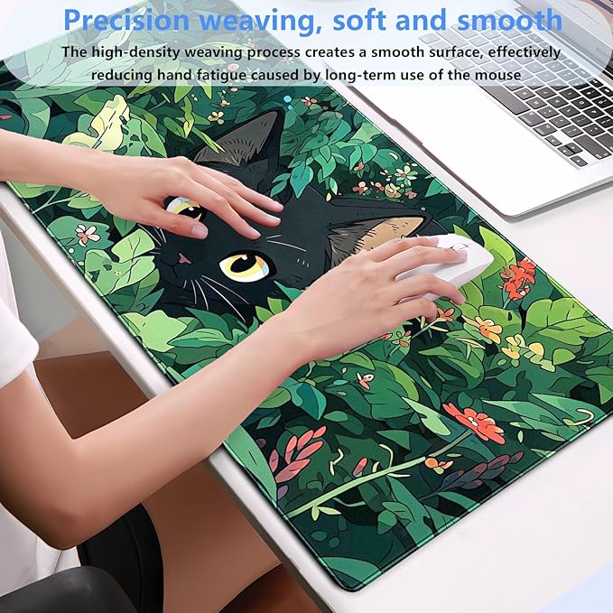 Cindasun Black Cat Mouse Pad Green XL 31.5 x 15.7 in