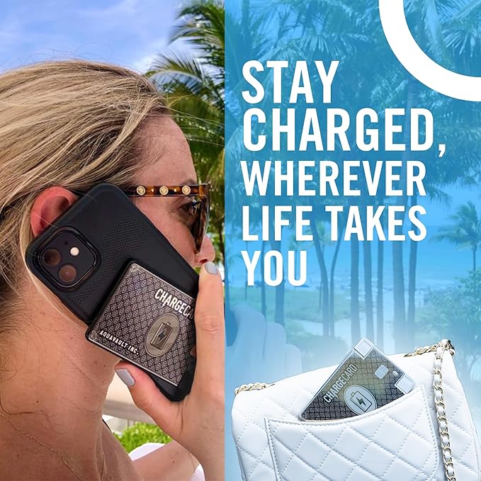 Aquavault ChargeCard (Black): Ultra-Slim 2300 mAh 1.5А Charge Card Phone Charger - Built-in Cables for iPhone & Android - Compatible with iPhone 6-17 & Android - Ultra Thin Power Bank Fits in Wallet