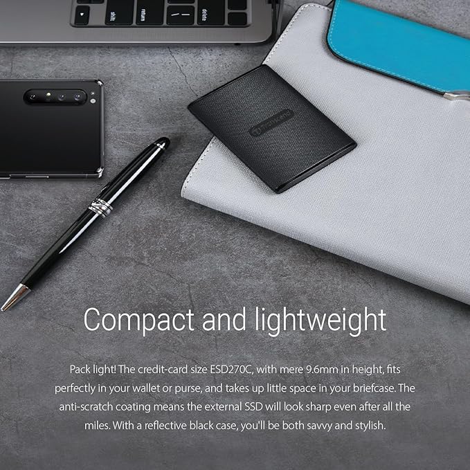 Transcend ESD270 500GB External SSD for iPhone16/15/iPad/Mac/Windows/Android, PC/Laptop/Tablet/TV/Game Console, Portable SSD with One Touch Back up, One-Time Password Unlock, Type A &Type C Cables