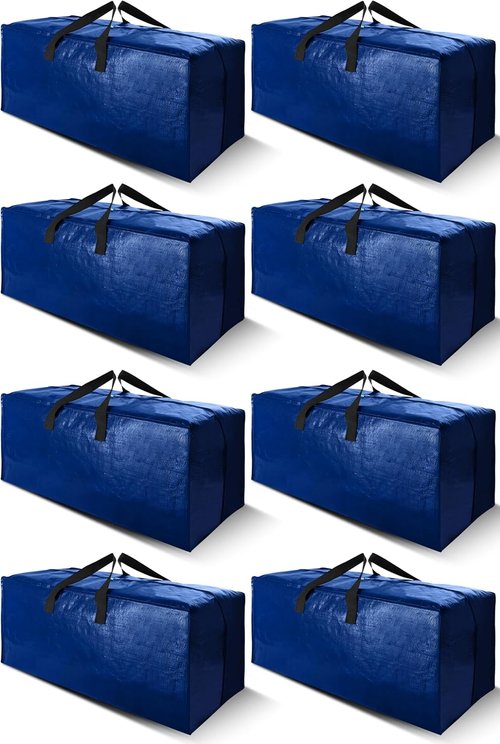 Cosy Family Extra Large Moving Bags - Heavy Duty Storage Totes with Backpack Straps | Set of 8, Blue