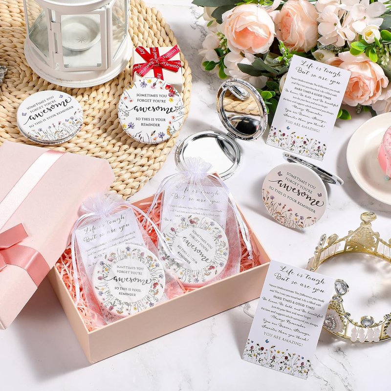 Inspirational Compact Mirror Set - 24 Double-Sided Folding Mirrors for Women | Perfect Gift for Nurses, Teachers, and Coworkers (Wildflower)