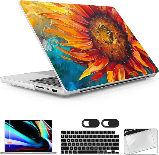 Lepeoac Case for MacBook Pro 16 inch Case 2026-2021 | M5 A3429 A3428 M4 M3 M2 M1 Pro/Max | Protective Hard Shell Laptop Cover with Screen Protector & Keyboard Cover | Sunflower