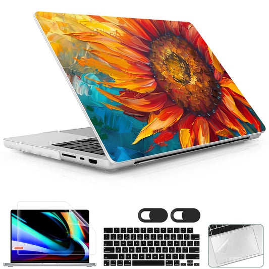Lepeoac Case for MacBook Pro 16 inch Case 2026-2021 | M5 A3429 A3428 M4 M3 M2 M1 Pro/Max | Protective Hard Shell Laptop Cover with Screen Protector & Keyboard Cover | Sunflower