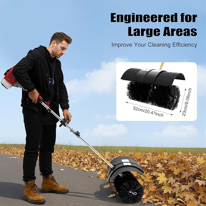Handheld Sweeper, 52cc 2 Stroke Engine 2.3HP Gasoline Powered Sweeper Broom Driveway Lawn Lawn Artificial Grass Power Brush Lawn Sweeper Cleaning Tools Gasoline Engine Powered Broomâ¦