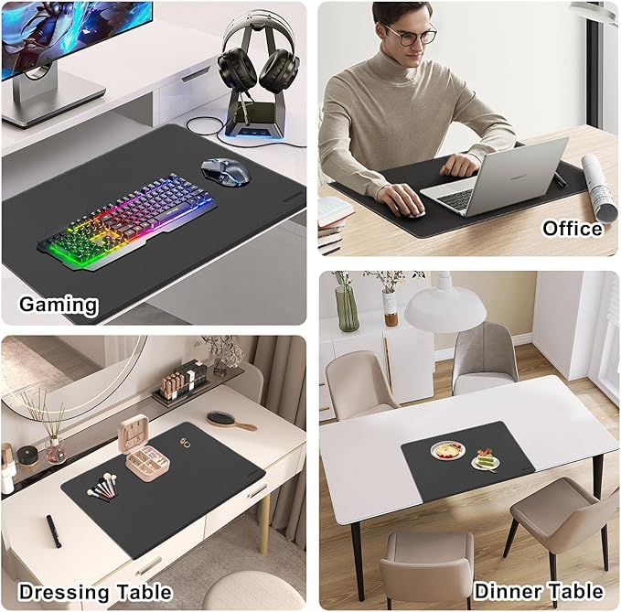 ERGO COLLECT Desk Mat with Lip & Reinforced Stitched Edge|Non-Slip Waterproof PU Leather Desk Pad|Ergonomic Keyboard Mouse Pad With edge Protector|for Office, Home, Study(23.6" x 16.5",Black)