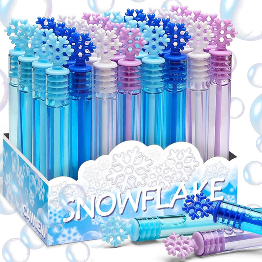 Skiennix 32 Pcs Snowflake Bubble Wands - Colorful Mini Party Favors for Kids | Winter-Themed Fun