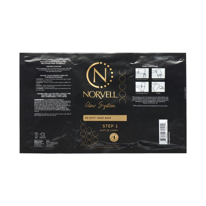 Norvell Pre Sunless Tan Body Buff eXmitt - Exfoliate, Prime and pH Balance, 1 Disposable/Single-Use Exfoliating Mitt for use before Self Tanner