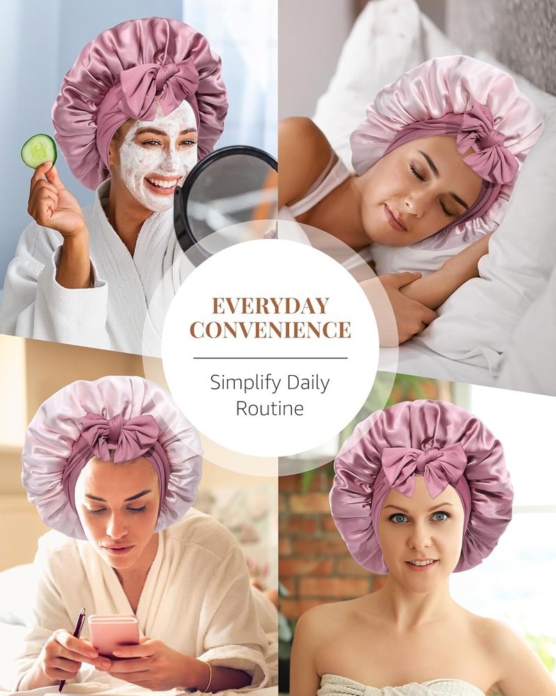 Silk Bonnet for Sleeping - 100% Mulberry Silk Reversible Hair Wrap | Dust Rose/Pink, 2-Layer Design
