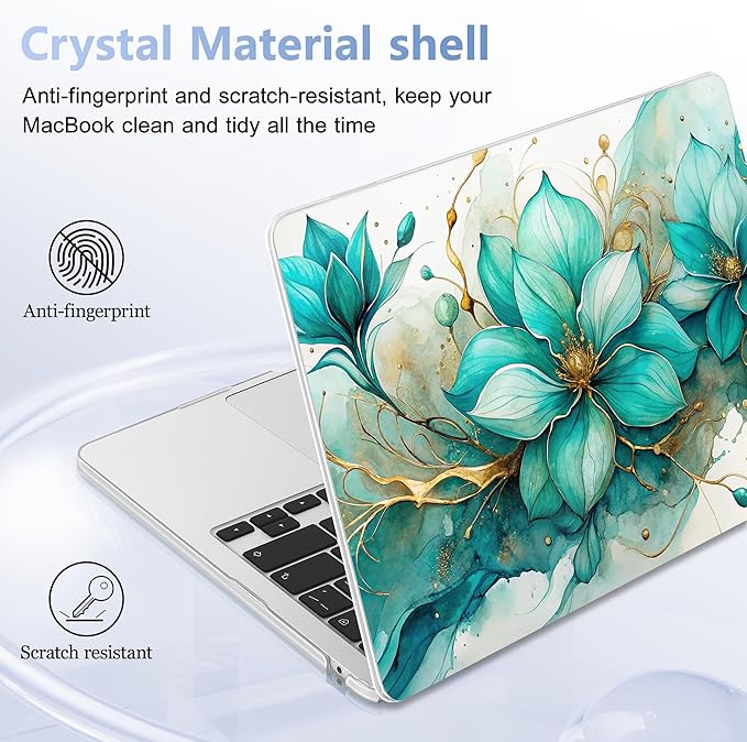 Lepeoac Case for 2026/2025/2024/2023 MacBook Air 15-inch Laptop Release M5 A3448 /M4 A3241 /M3 A3114 /M2 A2941, Stylish Protective Hard Shell Cover for MacBook Air 15.3 inch, Green Floral