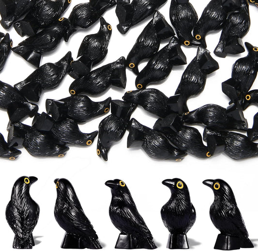 Skiennix Halloween Miniature Crow Figurines - 100 Pcs Tiny 1'' Resin Animal Ornaments for Craft Decor