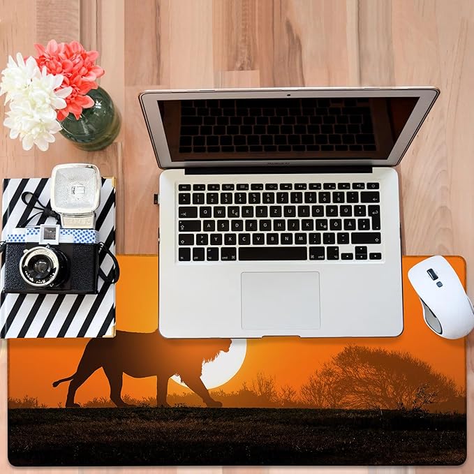 NITAHHHY Large Mouse Pad Lion Silhouette Gaming Desk Pad Computer Keyboard Non-Slip Waterproof Mouse Mat with Rubber Base and Stitched Edges Entertainment Office Writing Desk Mat 35.4 x 15.7 Inches