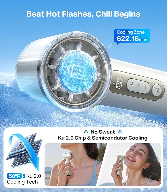 TORRAS COOLiFY iva Handheld Fan with Ice Cooler, [Chill by 50°F], 0-100 Adjustable Speed, Super Mini Powerful Portable Fan 4900mAh Rechargeable, Hand Fans for Travel Essentials,Mothers Day Gifts,Ivory