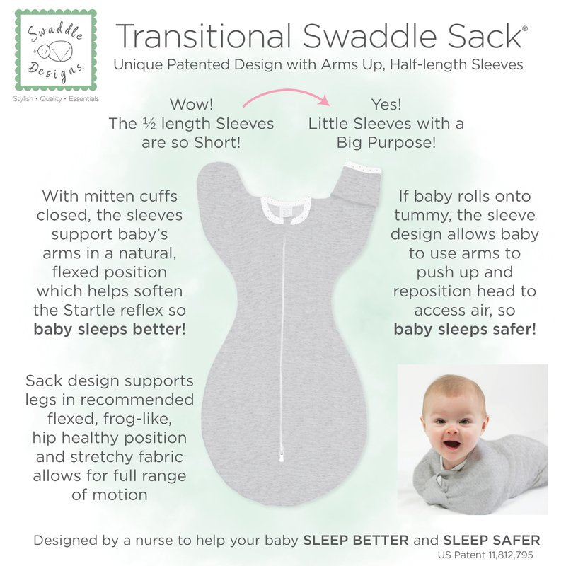 SwaddleDesigns Transitional Swaddle Sack, Arms Up Half-Length Sleeves & Mitten Cuffs, Swaddle for Newborn Transition to Baby Sleep Sack Wearable Blanket, Medium, 3-6 month, 14-21 lb, Tiny Hedgehogs