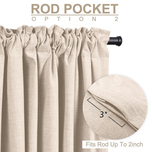 100% Blackout Shield Linen Blackout Curtains for Bedroom 63 Inches Long, Back Tab/Rod Pocket Living Room Drapes, Thermal Insulated Blackout Curtains 2 Panels Set, 50" W x 63" L, Beach Sand