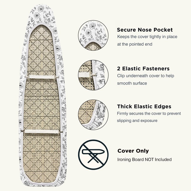 UniSimp Ironing Board Cover and Pad 15"x54" Extra Thick Natural Cotton, Scorch and Stain Resistant Padding, Standard Size Iron Board Cover with Fasteners Heavy Duty Elastic Edge, Heatproof Rose