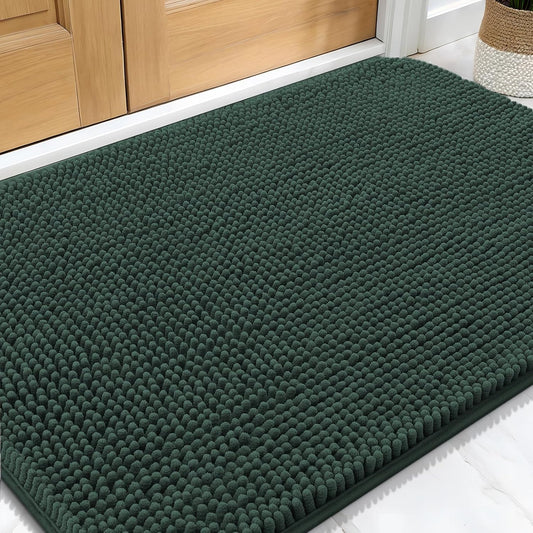 OLANLY Dog Door Mat - Absorbent Non-Slip Muddy Paws Mat | Quick Dry Chenille, 34x21, Blackish Green