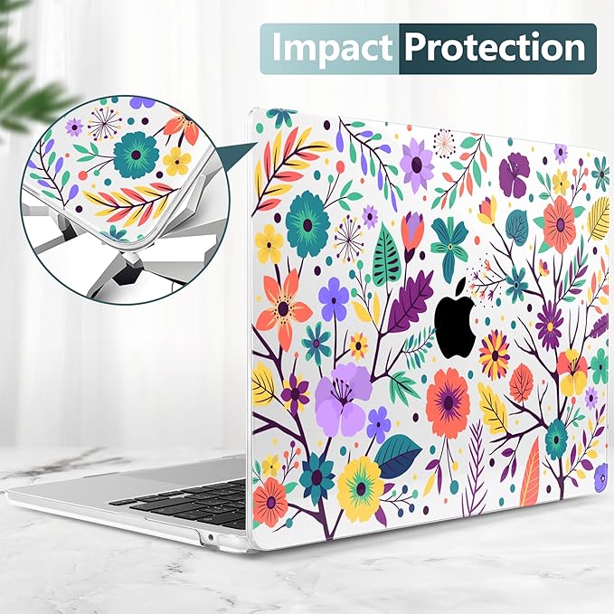 TWOLSKOO for MacBook Air 13 inch Case M5 2026 M4 2025 M3 M2 2024-2022 A3449 A3240 A3113 A2681, Plastic Hard Shell & Keyboard Cover & Screen Film for MacBook Air 13.6 inch Case, Colorful Flowers
