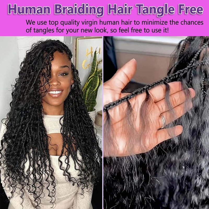 Human Braiding Hair for Boho Braids 110g 16 Inch Deep Water Wave Curly Bulk 100% Human Hair Curly Deep Wave Bundles for Braiding Knotless, Wet and Wavy Crochet Hair Extensions Bohemian Micro Braiding