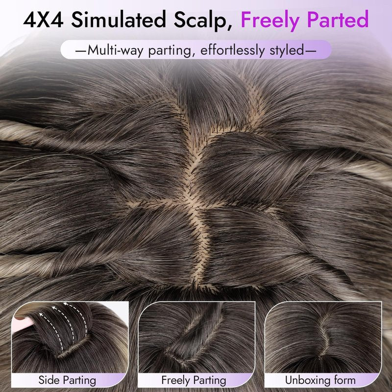 Eawwii Long Ginger Wig with Bangs for Women,4x4 Realistic Scalp, Free Parting,Layered Hairstyle Synthetic Heat Resistant for Daily Party Use 26 inch