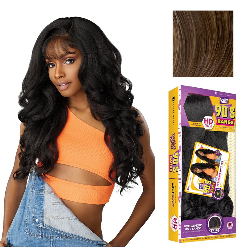 Sensationnel Butta Lace 90Sbangs Wigs - Unit 906 Glueless Wide Deep Part Synthetic Preplucked Hairline (LIGHTASHBROWN)