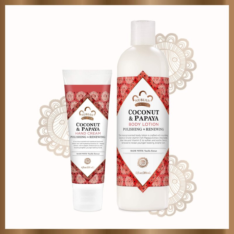 Nubian Heritage Lotion Skincare Bundle Moisturizer for Dry, Dull Skin Coconut and Papaya Renewing and Hydrating Pack of 2