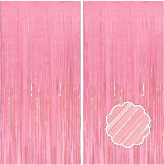 Skiennix Pastel Pink Streamers - Foil Fringe Curtains for Birthday & Party Decor | 2 Pack