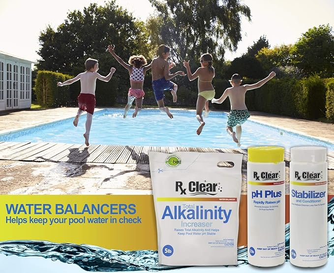 Rx Clear Deluxe Spring Chemical Opening Pool Cleaning Kit | for Swimming Pools Up to 15,000 Gallons | Includes Shock, Clarifier, pH Minus, Algaecide and More | Keep Your Pool Clean and Clear