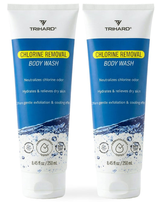TRIHARD Chlorine Removal Body Wash, Protects and Hydrates Sensitive Skin from Pool and Ocean, Pool Essentials for Post Swim Chlorine Skin Protection (Pack of 2)
