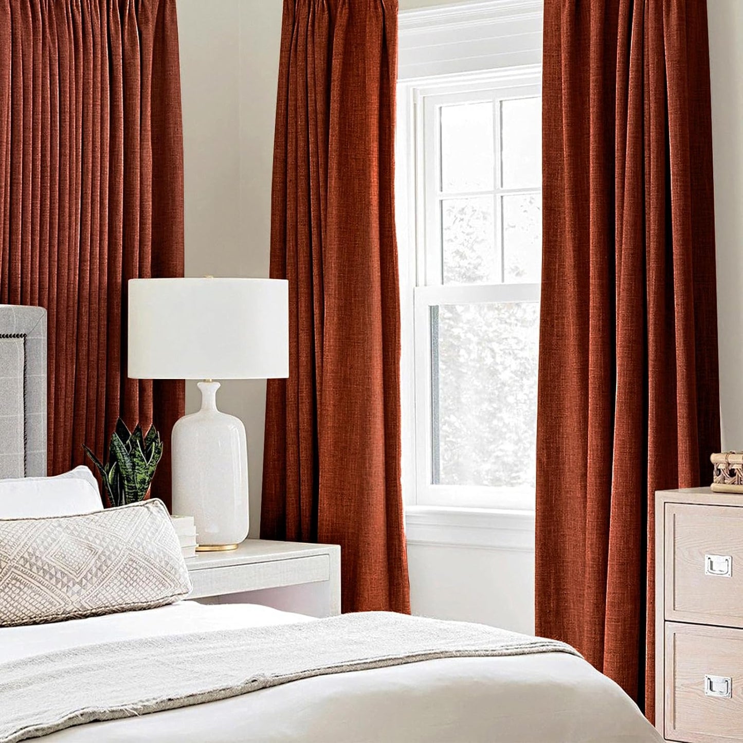 MIULEE 100% Blackout Linen Curtains - Thermal Insulated Burnt Orange Room Darkening | 42 x 84 (2 Panels)