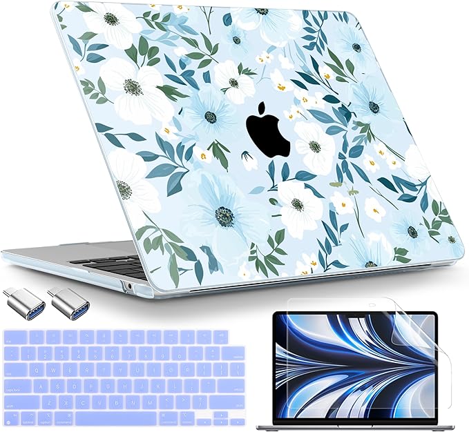 TWOLSKOO Compatible with MacBook Air 13 inch Case M5 2026 M4 2025 M3 M2 2024-2022 A3449 A3240 A3113 A2681, Plastic Hard Shell & Keyboard Cover for MacBook Air 13.6 inch Case, Floral Field Seamles
