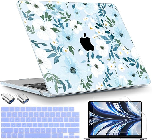 TWOLSKOO Compatible with MacBook Air 13 inch Case M5 2026 M4 2025 M3 M2 2024-2022 A3449 A3240 A3113 A2681, Plastic Hard Shell & Keyboard Cover for MacBook Air 13.6 inch Case, Floral Field Seamles