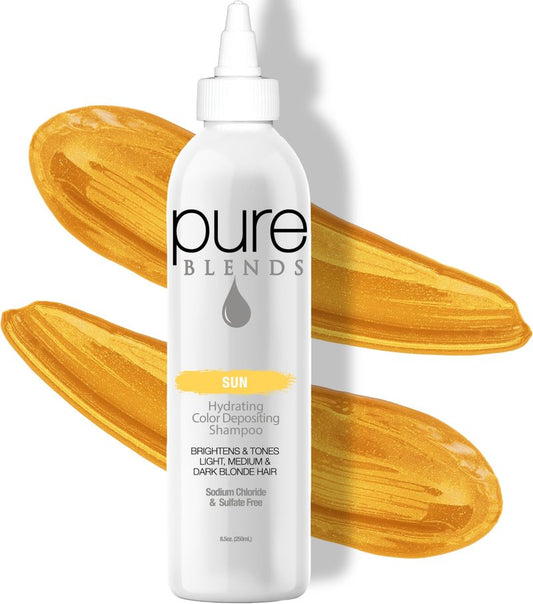 Pure Blends Sun Hydrating Color Depositing Shampoo - Brighten & Tone Faded Hair with Semi-Permanent Dye, Prevents Fade & Extends Color Service for Treated Hair 8.5 Oz.
