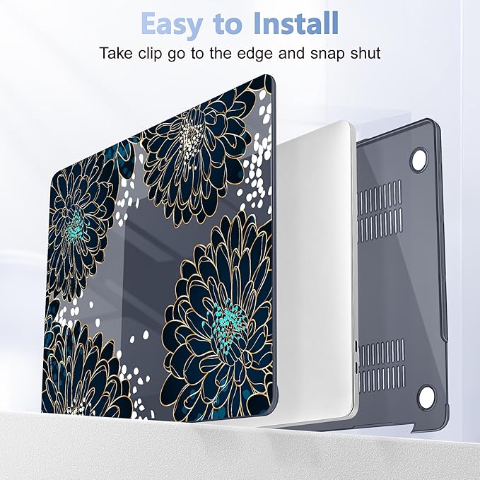 Lepeoac Case for MacBook Pro 13 inch Case M2 2022-2016 A2338 M1 A2251 A2289 A2159 A1989 A1708 A1706, Plastic Hard Shell + Keyboard Cover + Dust Plug, Luxury Floral