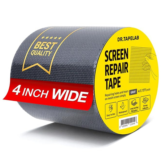 DR.TAPELAB, Grey Window Screen Repair Tape, 4 in X 15 FT, Screen Repair Kit for Windows or Doors, Strong Adhesive Patch Kit Fiberglass Mesh Tape