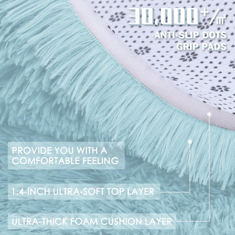 OLANLY 2x3 Machine Washable Small Bedside Rug, Soft Fluffy Shaggy Entryway Throw Rugs for Bedroom, Living Room, Indoor Floor Carpet for Kids Girls and Boys, Home Decor Aesthetic, Light Blue