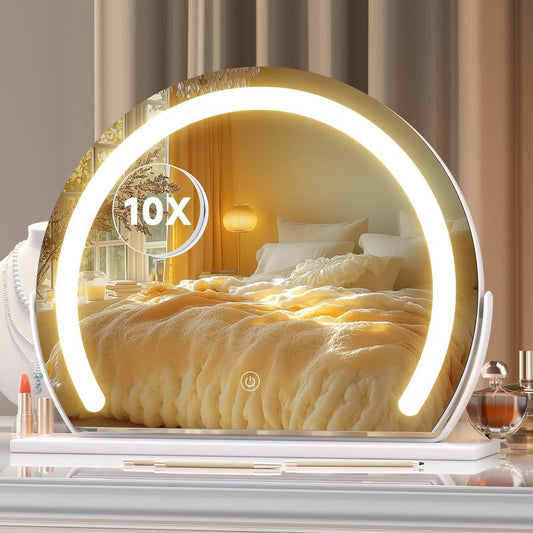 Hasipu Vanity Mirror with Lights, 13.8" x 10.7" LED Makeup Mirror, Lighted Makeup Mirror with Lights, Smart Touch Control 3 Colors Dimmable Mirror, White