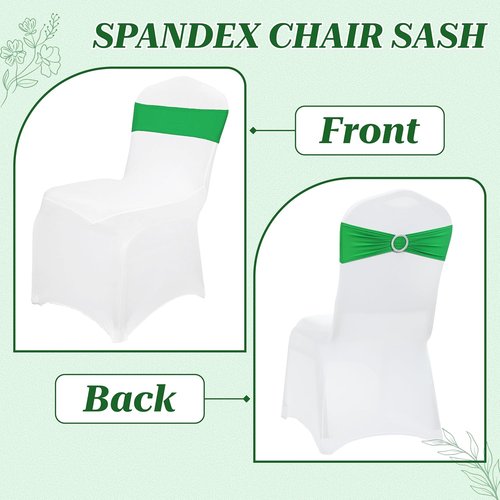 MDS Spandex Chair Sashes - Universal Fit Elastic Dining Chair Bands with Buckle | Light Green, Pack of 50