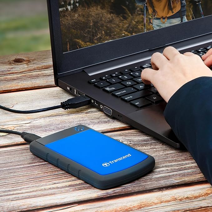 Transcend StoreJet 4TB External Hard Drive, for PS4/PC/Mac/Desktop/Laptop/Xbox, USB3.1(5Gbps)Type-A Portable HDD, One Touch Auto-Backup/Shock Resistant/Three-stage shock protection system(TS4TSJ25H3B)