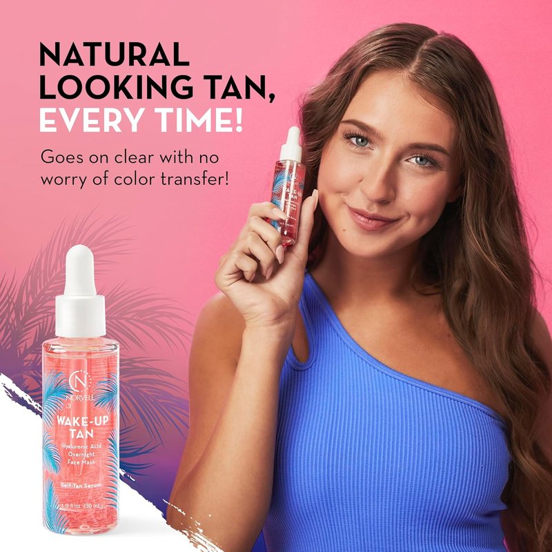 Norvell Wake-Up Tan Clear Self-Tan Face Serum - Hydrating Overnight Tanning Serum, 1 oz