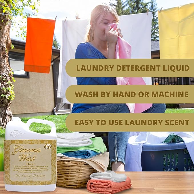 Worldwide Nutrition Bundle Compatible with Tyler Candle Company Glamorous Wash Diva Laundry Liquid Detergent - Hand and Machine Washable Diva Laundry Detergent - 3.78L (1Gallon) Detergent w/Keychain