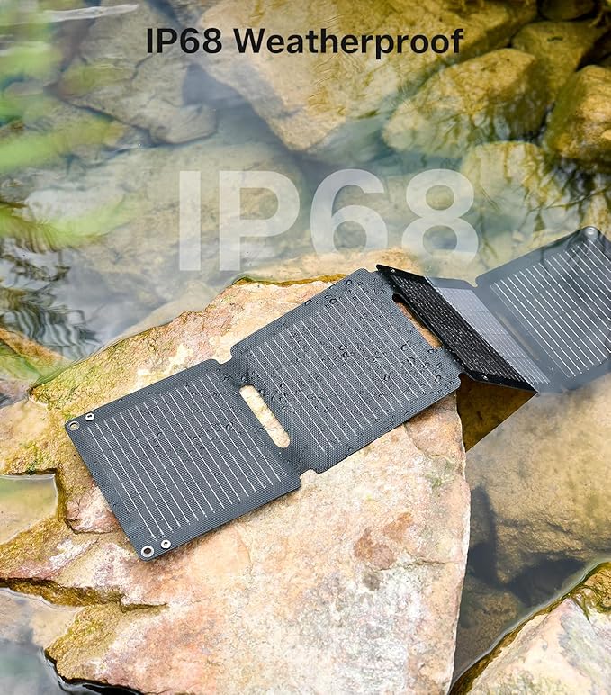 30W Solar Panel,Foldable Portable Solar Panel,25.4% High-Efficiency, USB-A and 2 USB-C Ports, Folding IP 68 Waterproof Solar Panels with Carabiners for Camping