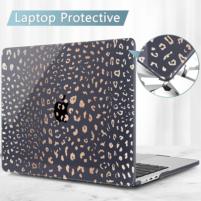 May Chen Case for MacBook Air 13/13.6 inch M5 A3449 M4 A3240 M3 A3113 M2 A2681, 2026 2025 2024-2022, Plastic Hard Shell with Keyboard Cover & Screec Protector, Leopard Print