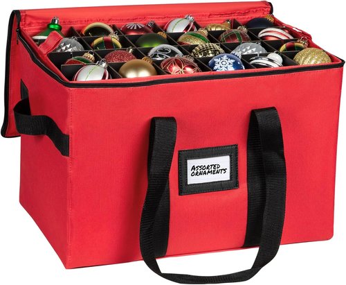 Christmas Ornament Storage Container - Large Organizer Bin with Adjustable Dividers for 96 Ornaments