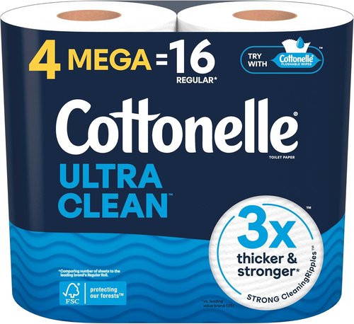 Cottonelle Ultra Clean Toilet Paper - 4 Mega Rolls (Equivalent to 16 Regular Rolls)