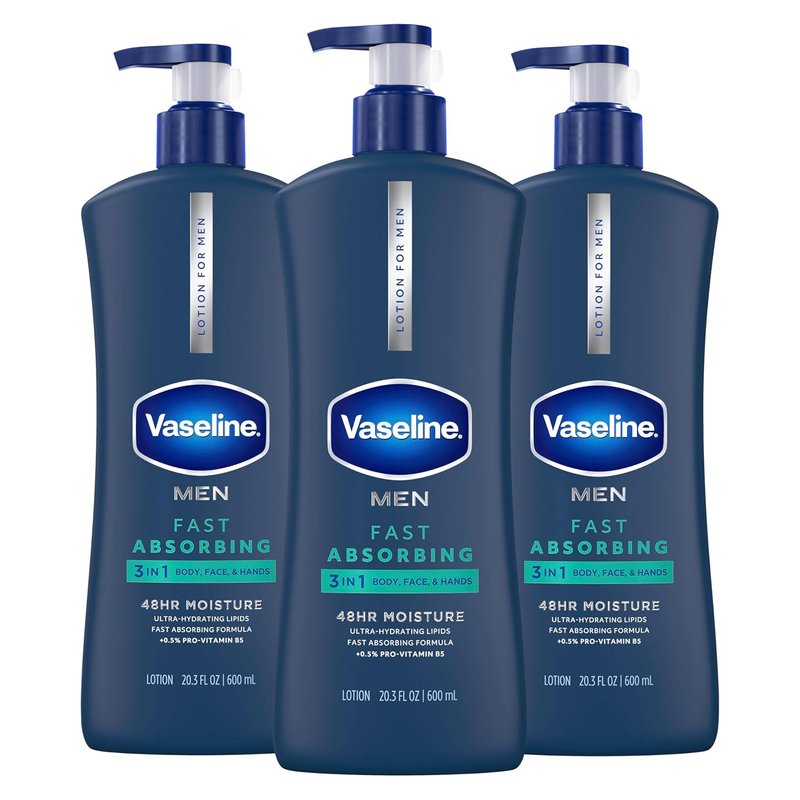 Vaseline Men's Healing Moisture Lotion - Fast Absorbing, Non-Greasy Formula for Dry Skin | 20.3 oz, Pack of 3