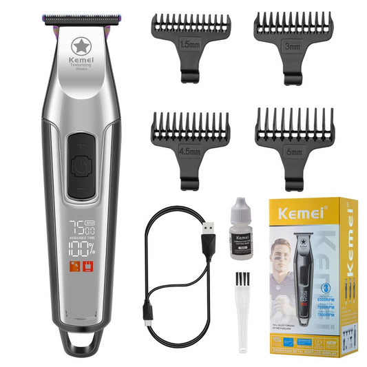 KEMEI Hair Trimmer for Men, Professional Hair Clippers Cordless Zero Gapped Trimmer with LCD Display Trimmers for Barbers with T Blade Beard Trimmers 3 Adjustable Speeds KM-1919 Gray