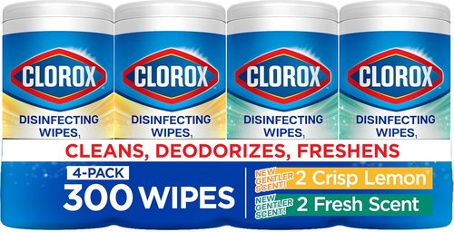 Clorox Disinfecting Cleaning Wipes - Bleach-Free Fresh Lemon Scent | 75 Count, Pack of 4 for Allergy Season
