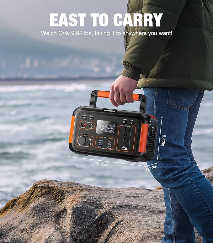 500W Portable Power Station 519.48Wh, Solar Generator with 60W USB-C PD Output, Built-in BMS 120V Pure Sine Wave AC Outlet Backup Lithium Battery for Outdoors Camping Travel Emergency (Peak 1000W)