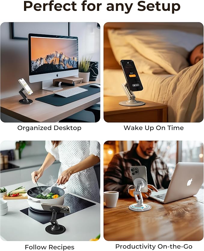 COOPER Mag360, Desktop MagSafe Stand for iPhone 17 Pro Max (16/15/14/13/12), Magnetic Phone Holder for Desk, 360° Rotating, Height Adjustable, Magnetic Phone Stand for Desk, with Metal Ring (Black)